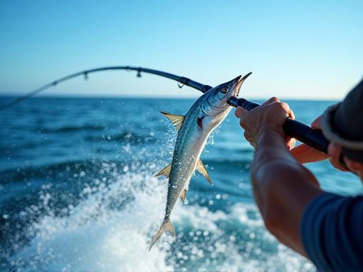 Angler reeling in a big fish on a deep sea charter with AquaGlimmer